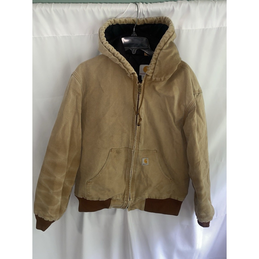 CARHARTT J140 BRN Quilted Lined Insulated Duck Jacket Hooded Men Medium Made USA